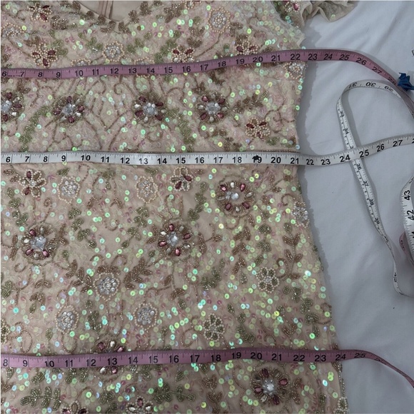 NWT $698 Mac Duggal [ 16 ] Embellished Ruffled Cap Sleeve V-Neck Gown Nude Iride - Picture 3 of 16